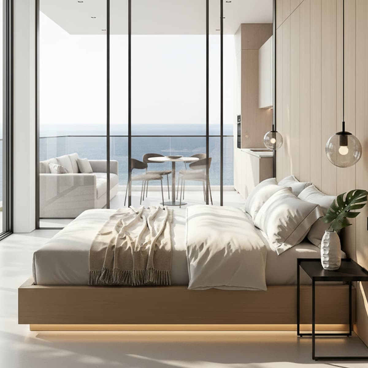 Camera da letto vetrata vista su mare