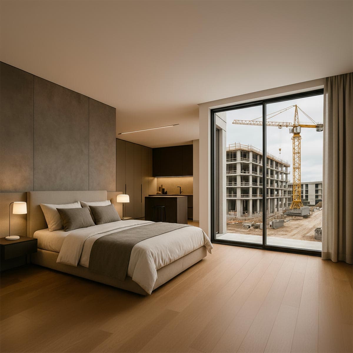 Interni con vista su cantiere