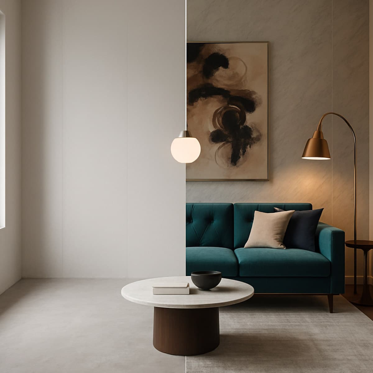 Confronto salotto arredato e non arredato