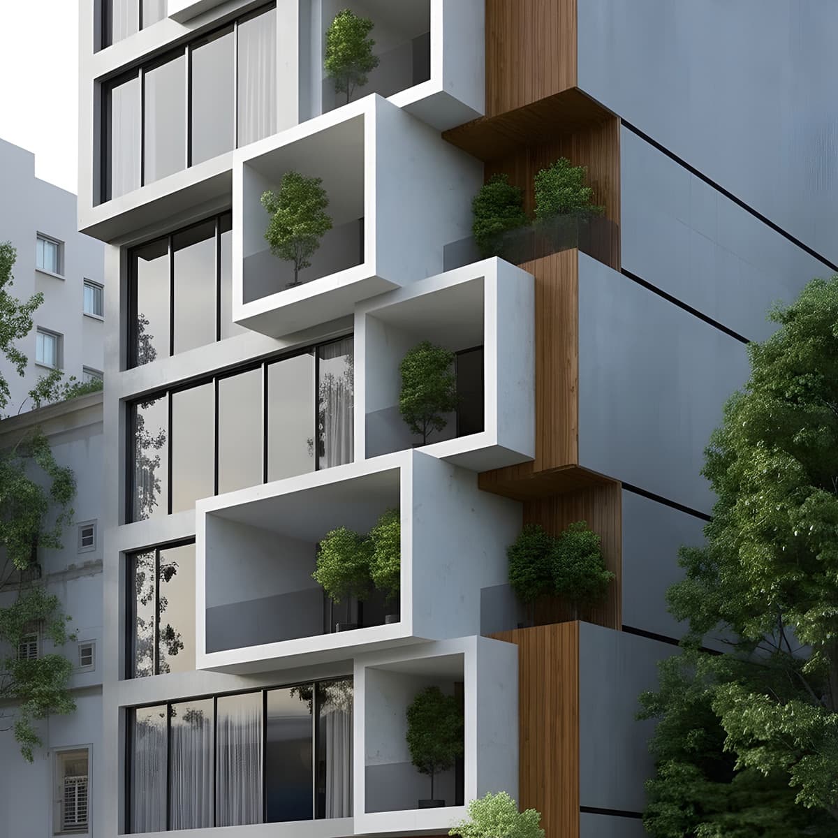 Palazzo post moderno alberato