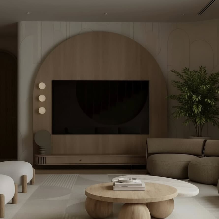 Salotto con televisione a muro
